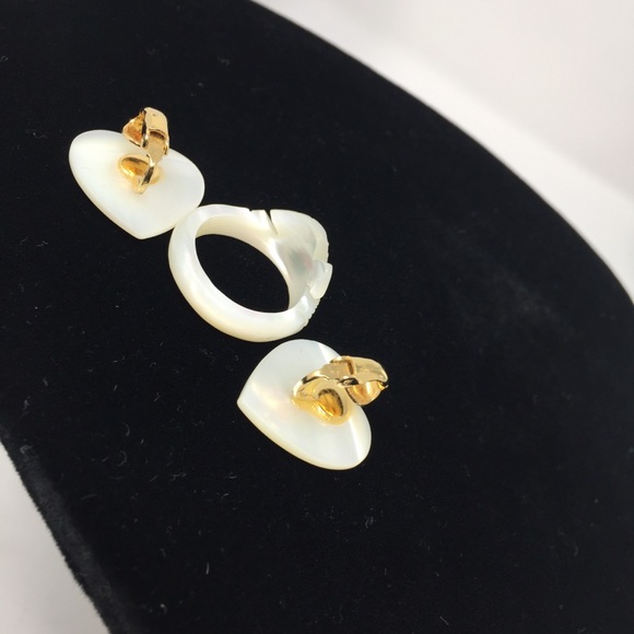 Mother of pearl Earring Ring Set heart Swan shape - Picture 4 of 7